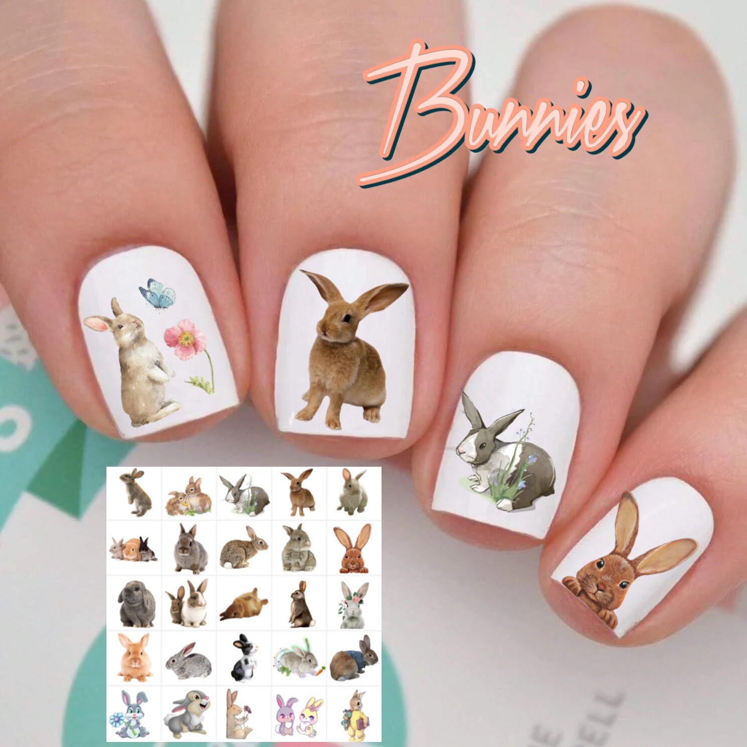 Bunnies Bunny Waterslide Nail Art Decals Set Of 50 Instructions & Bonus