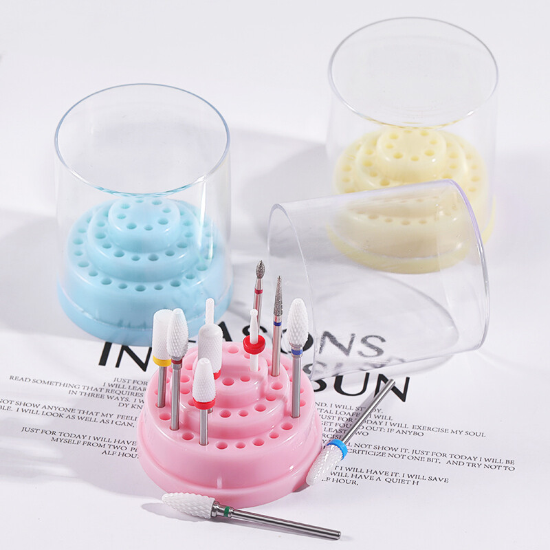48 Holes Nail Drill Bit Holder Display Standing with Cover Manicure Storage Box