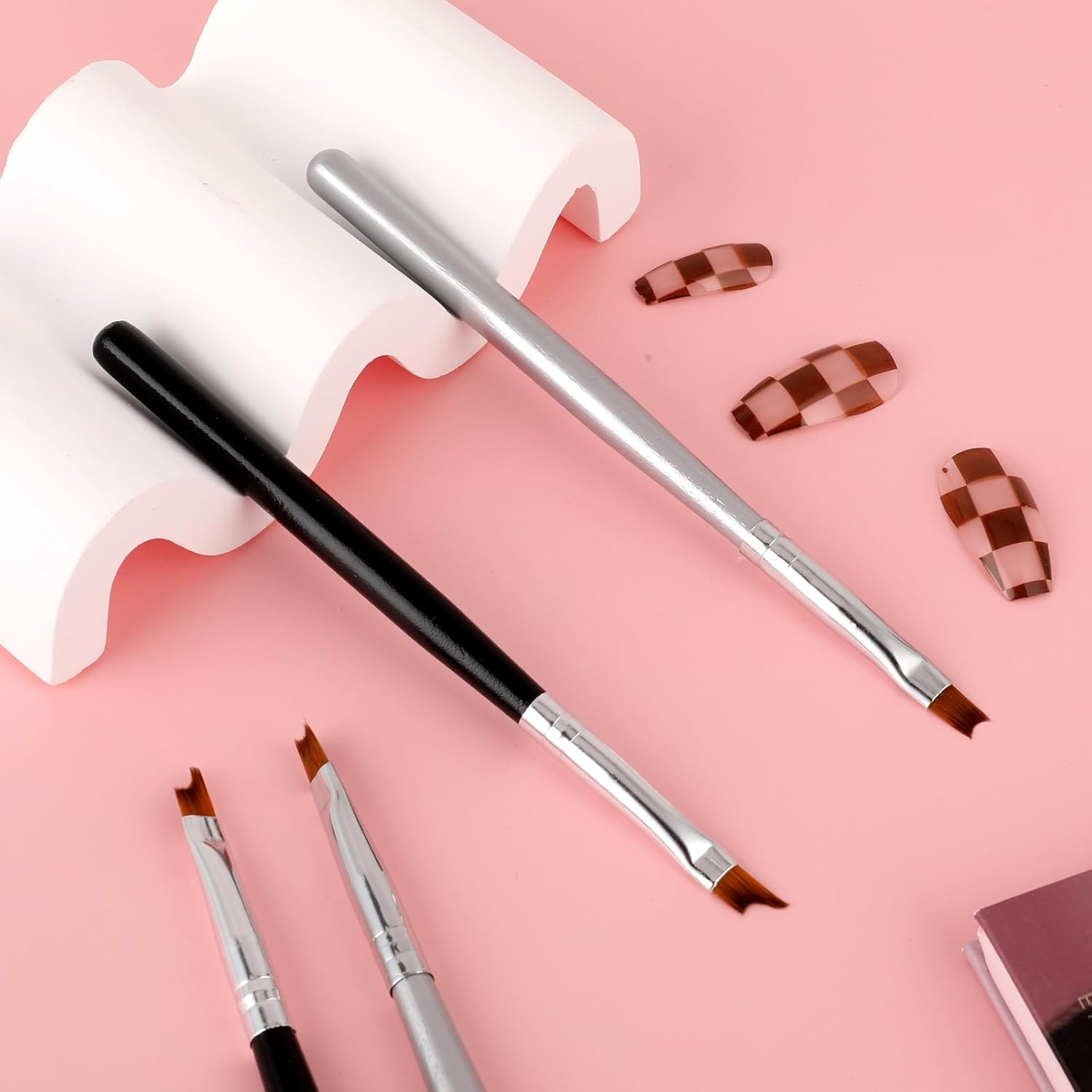 French Tip Nail Brushes Set, Oblique Head Nail Brushes Moon Shape French Brush O