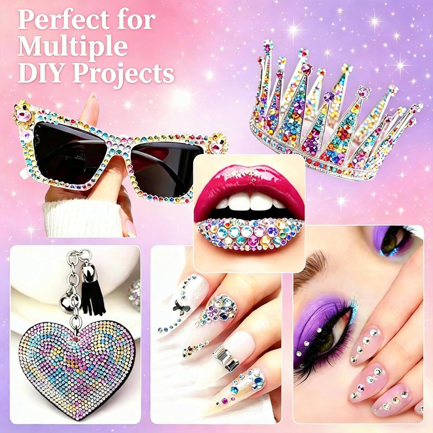 Bling Kit for Crafts, 30 Colors 3Mm Flat Back Rhinestones with 4 B7000 Glue, Bed