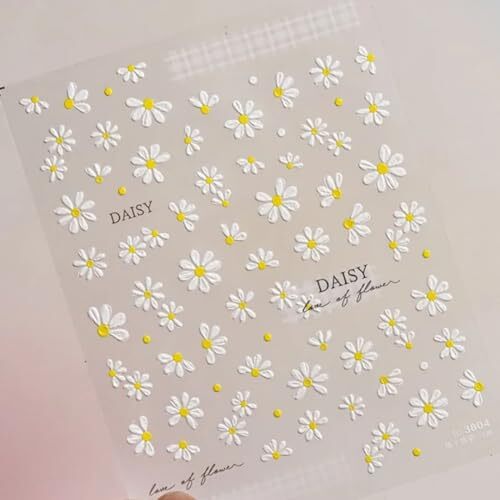 White Daisy Nail Art Stickers Flower Nail Stickers 5D Embossed Flower style2