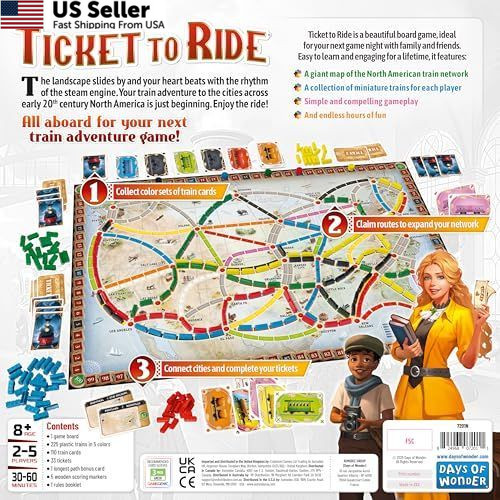 Asmodee Ticket to Ride Board Game 2025 Refresh Cross-Country Adventure FROM USA