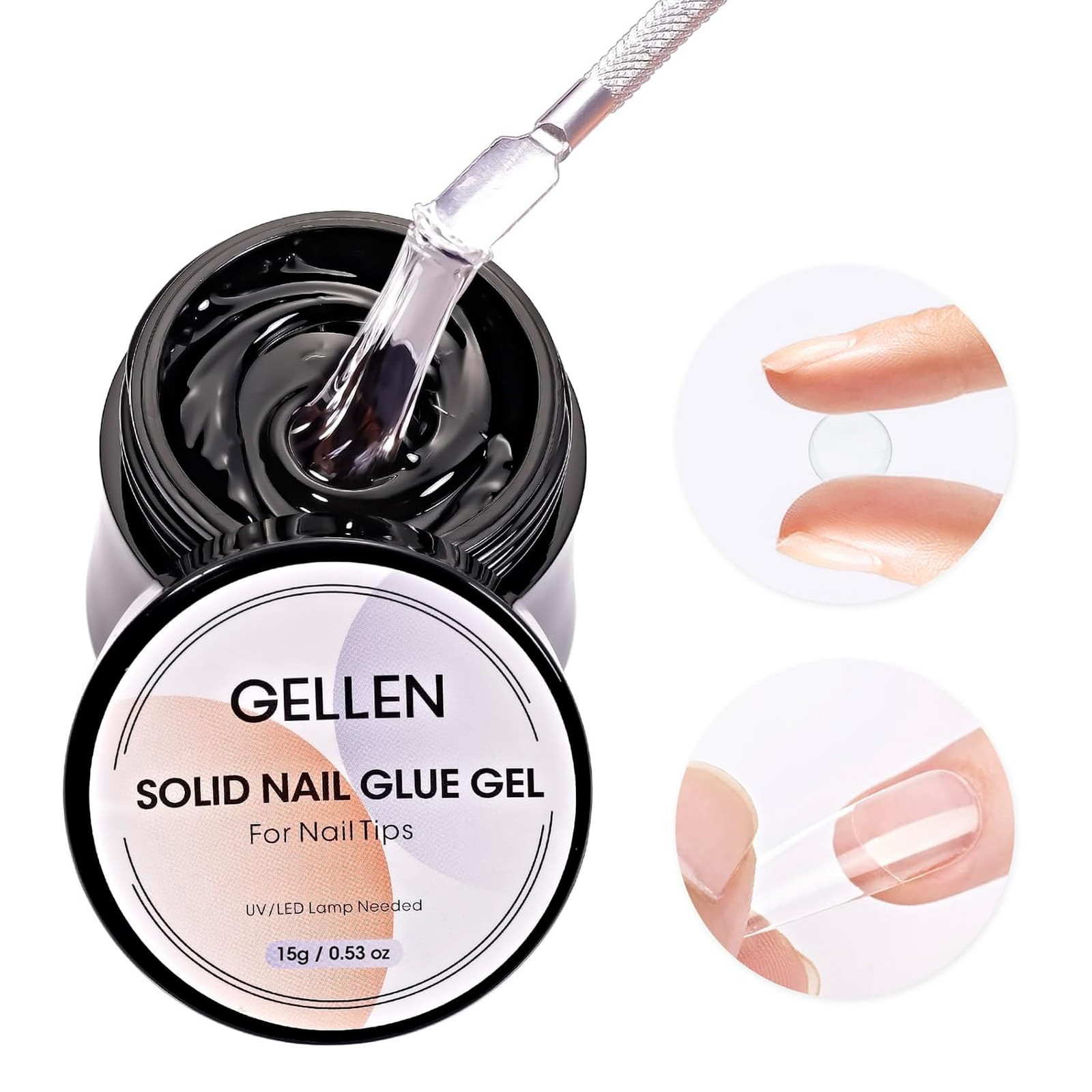 Nail Glue Gel Solid 15g UV LED Cure Repositionable Clear Bubble Free Adhesion