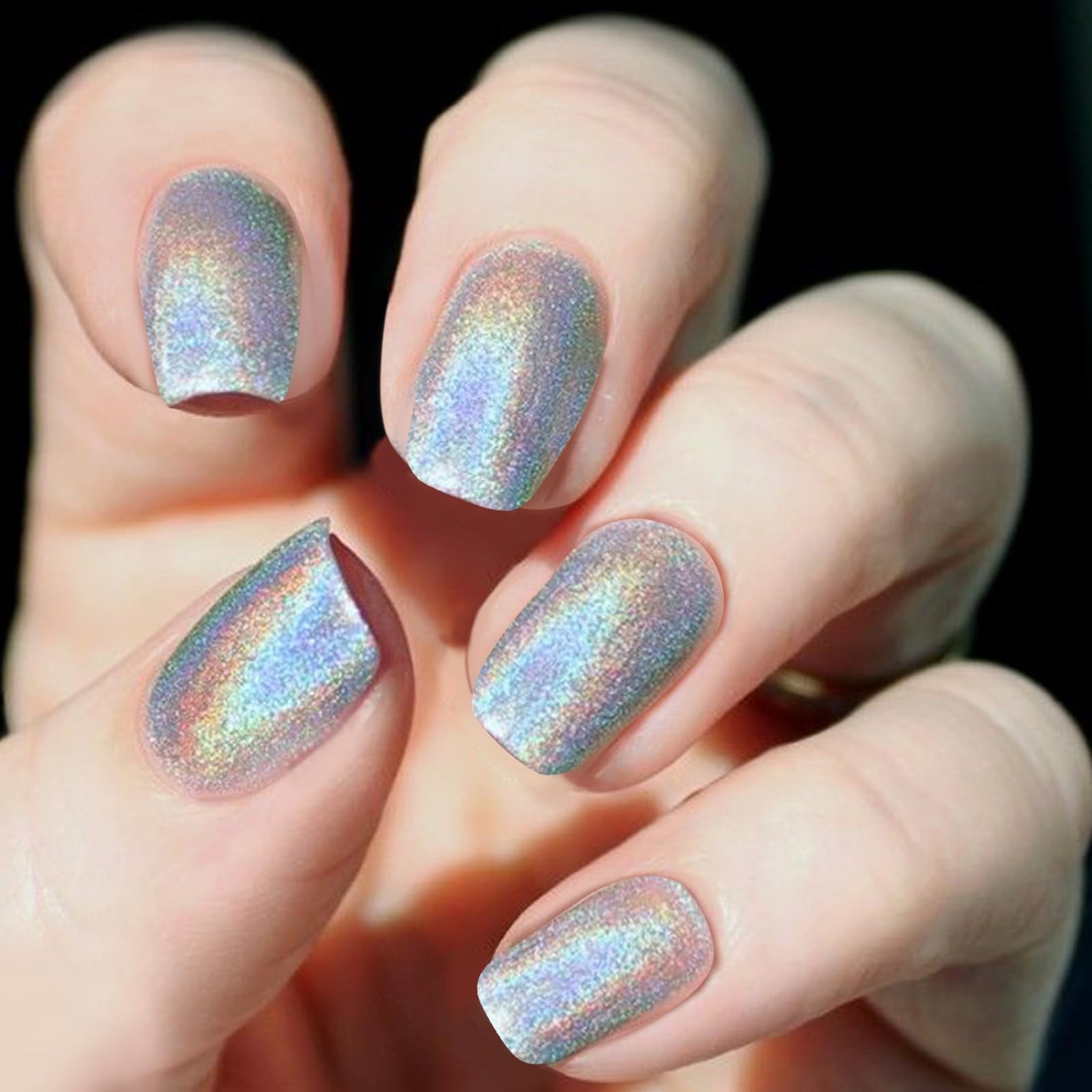 Laser Black Press on Nails Short Square, Rainbow Color Donut Grey Fake Nails …