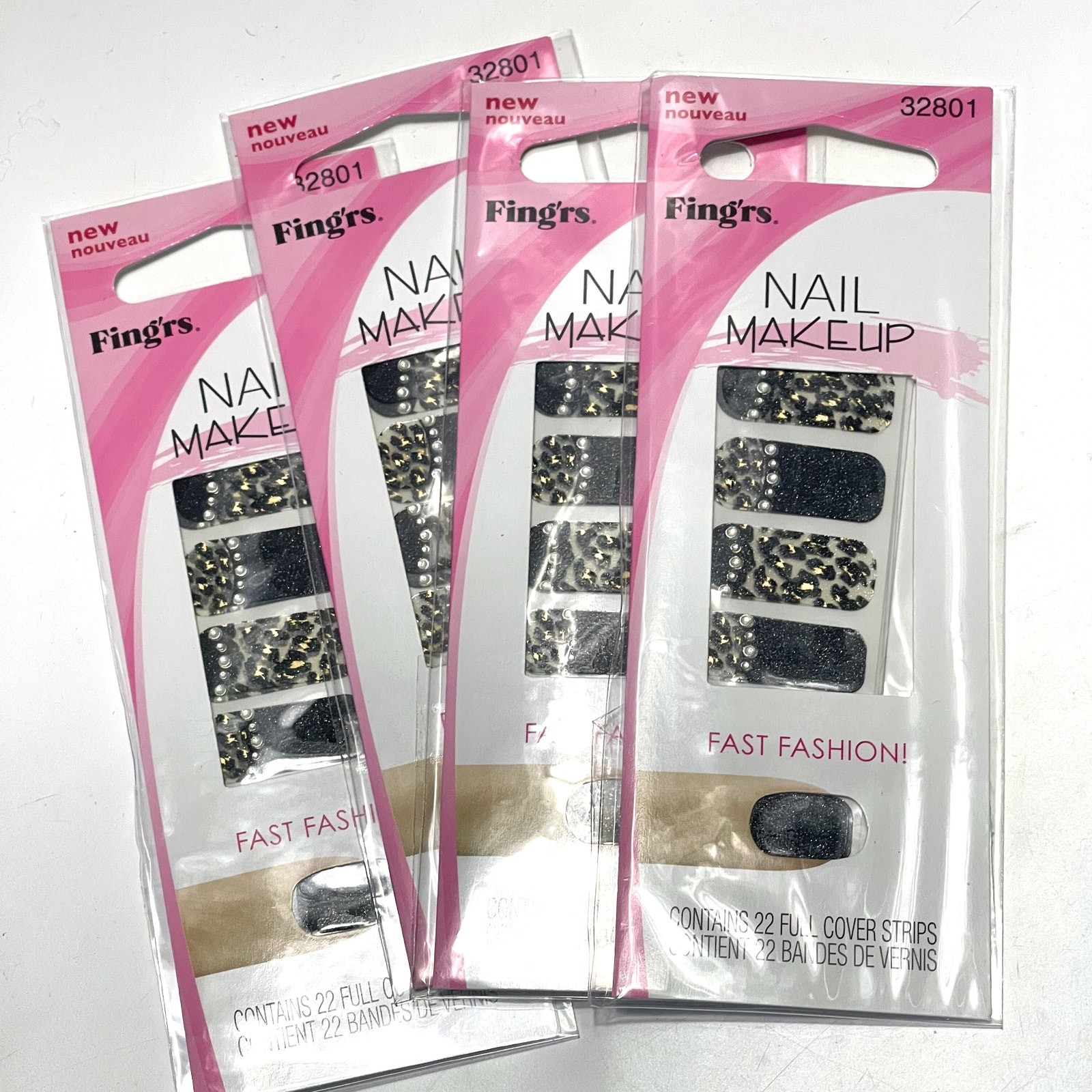 FING’RS NEW Nail Art Stickers Black Glitters Leopard Sets for 4