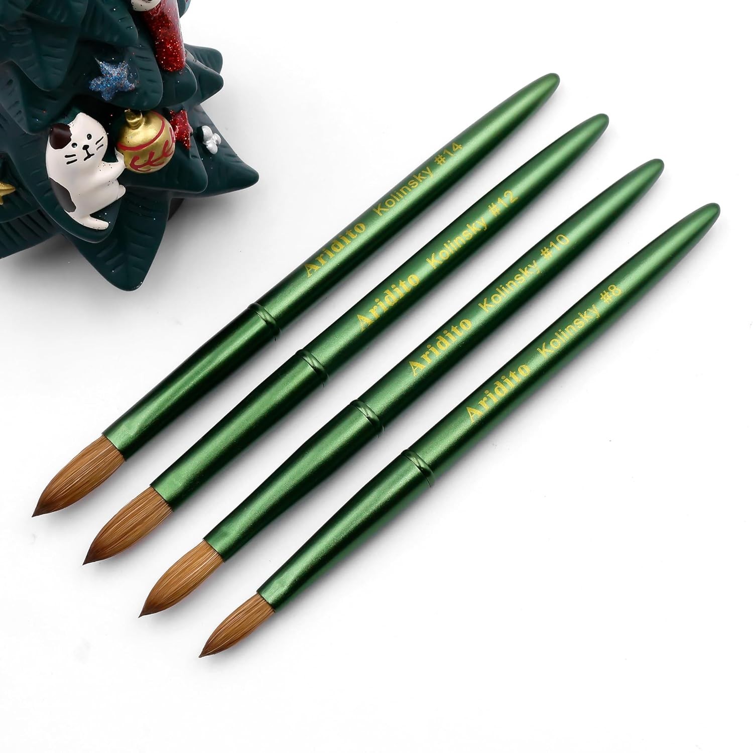 Aridito #10 Kolinsky Acrylic Nail Brush with Cap Matte Green Professional