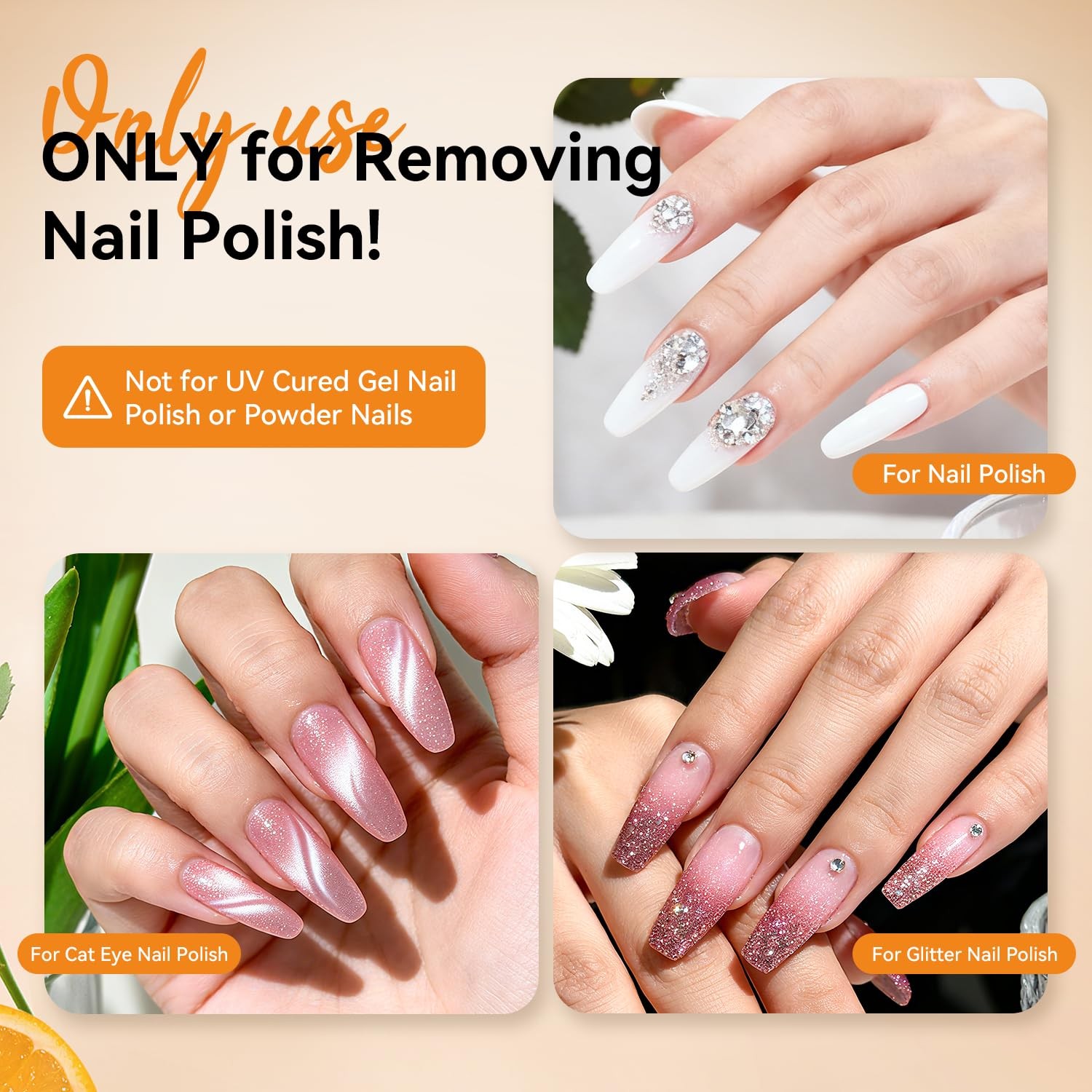 JODSONE Non-Acetone Nail Polish Remover, 6.09 Fl.Oz Orange Scent Clear