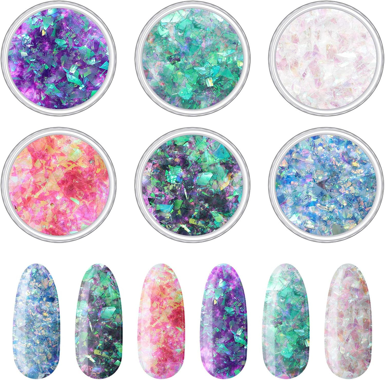 12 Boxes Mermaid Iridescent Chunky Glitter Flakes Chrome Nail Sequins Aurora Hol