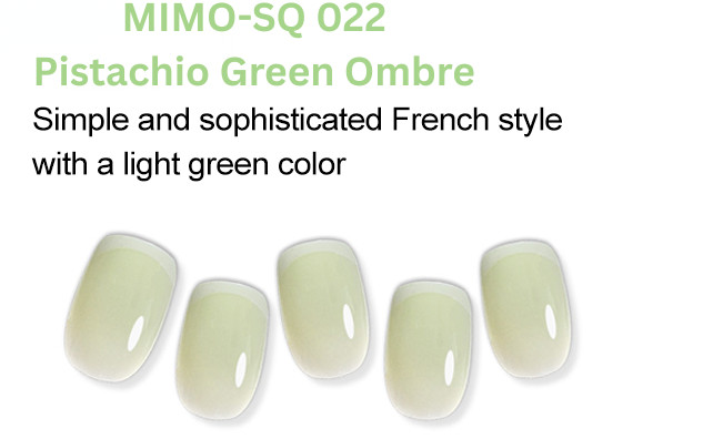 MIMO Press-On Nails Square – Pistachio Green to White Ombre, 24pcs Reusable set