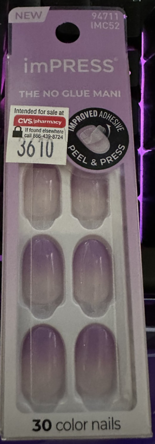 KISS imPRESS Color Purple “take a chance” Short Length ombre Press-On Nails 52