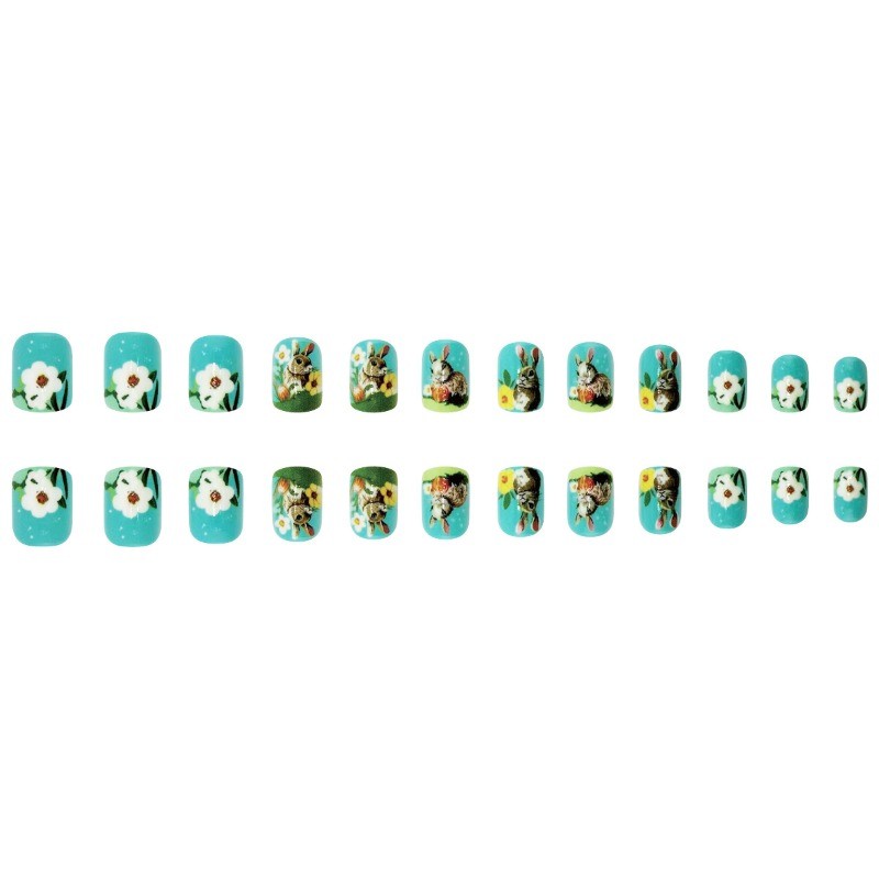 48PCS oval Easter bunny flower nail press can be reused, fake nail art