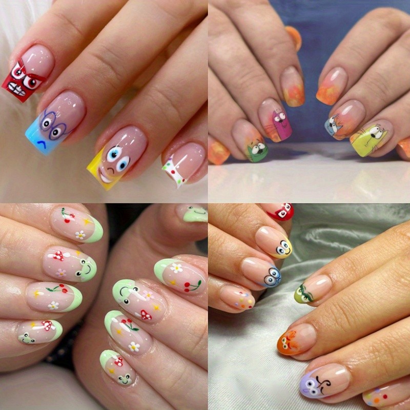 96pcs Cute Cartoon Press-On Nails Adorable Character Ready-to-Wear Wearable Nail