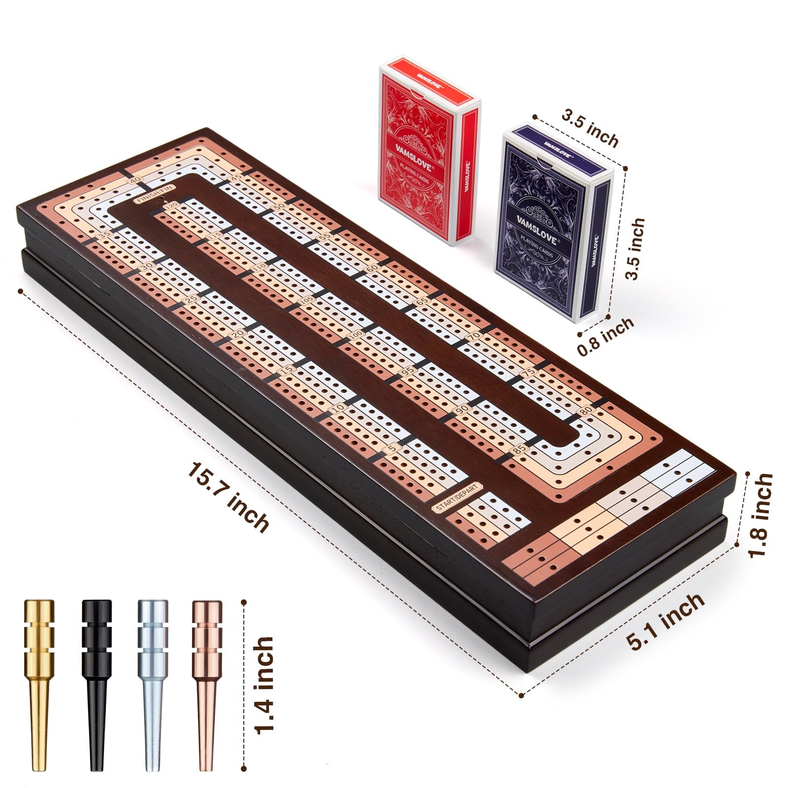VAMSLOVE Upgraded Wooden 4-Track Cribbage Board Game Magnetic Large