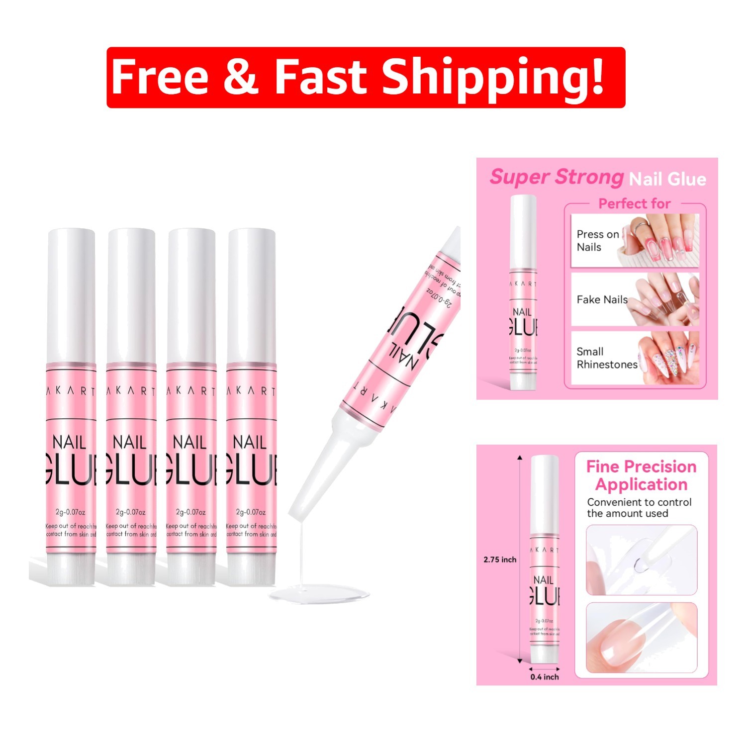 Beginner-Friendly Waterproof Nail Glue: Hema-Free with Fast 5-10 Sec Drying