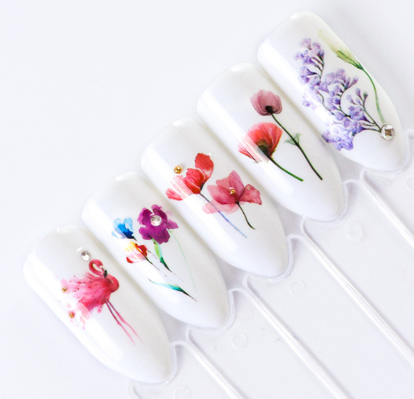 Nail Art Water Transfer Sticker Flower Rose Butterfly Lily Seashell Decals NS5