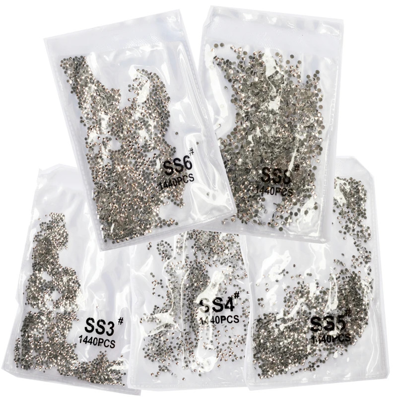 Ss3-Ss8 1440Pcs Clear Crystal AB Gold 3D Non Hotfix Flatback Nail Art Rhinestone