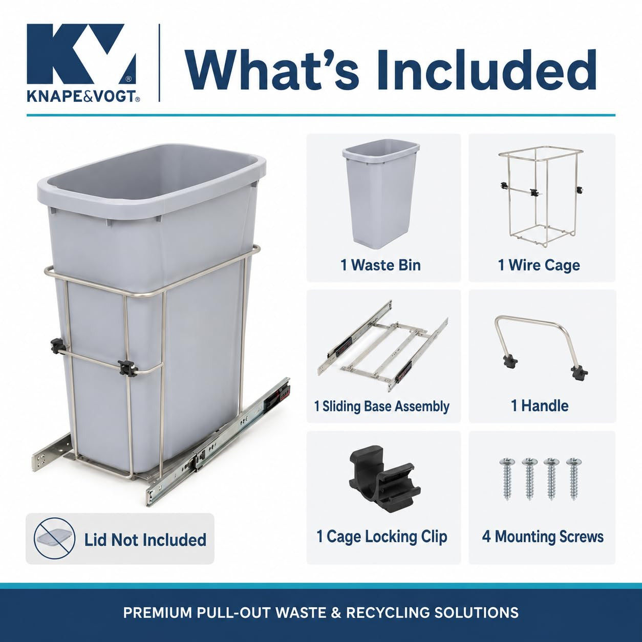 Soft-Close Pull-Out Trash Can for Cabinets, 20 Qt (5 Gallon) Bottom Mount Single