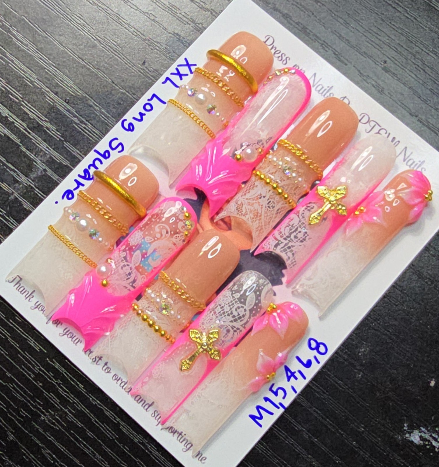 Handmade Gel Press On Nails,Luxury Nails Medium Size 1,5,4,6,8 XXL Long Square