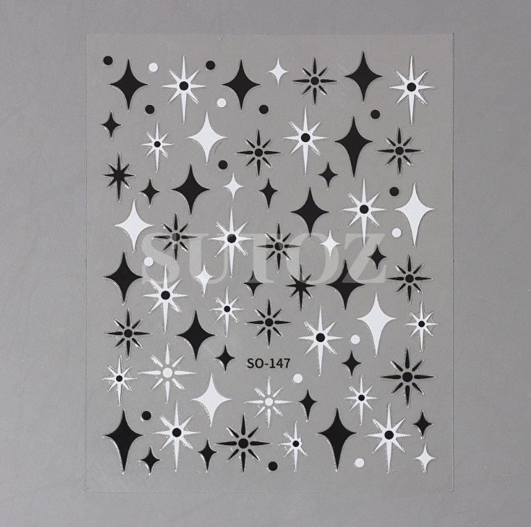 3Sheets Black Gold Silver Star Sun French Tips Nail Stickers Manicure NH18