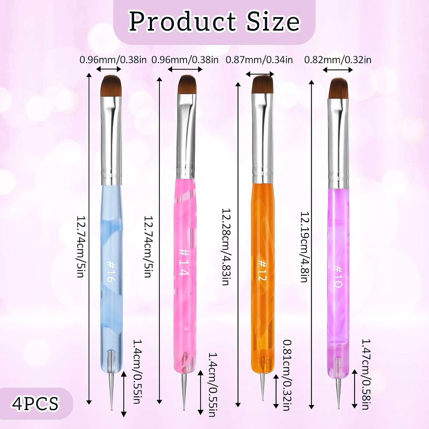 4Pcs French Gel Acrylic Nail Art Brush Mixed Color Two Way Nail Art Brush with D