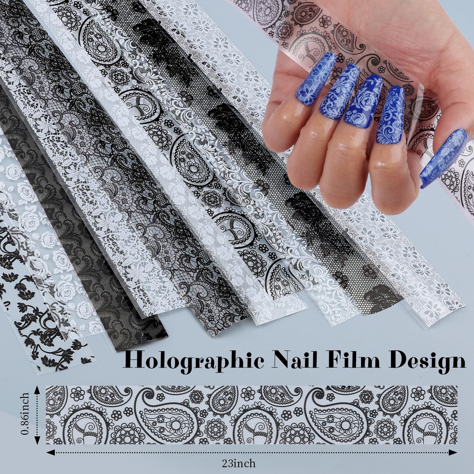 Lace Nail Foil Transfer Sheets, 10 Rolls Black White Flower Art