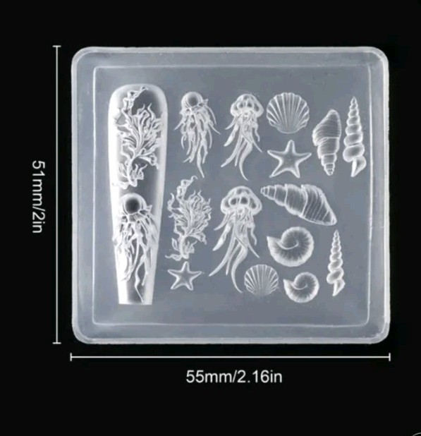 1pc Silicone Manicure Carving Mould 3D Sea Themed Mold Tool for Nail Decorations