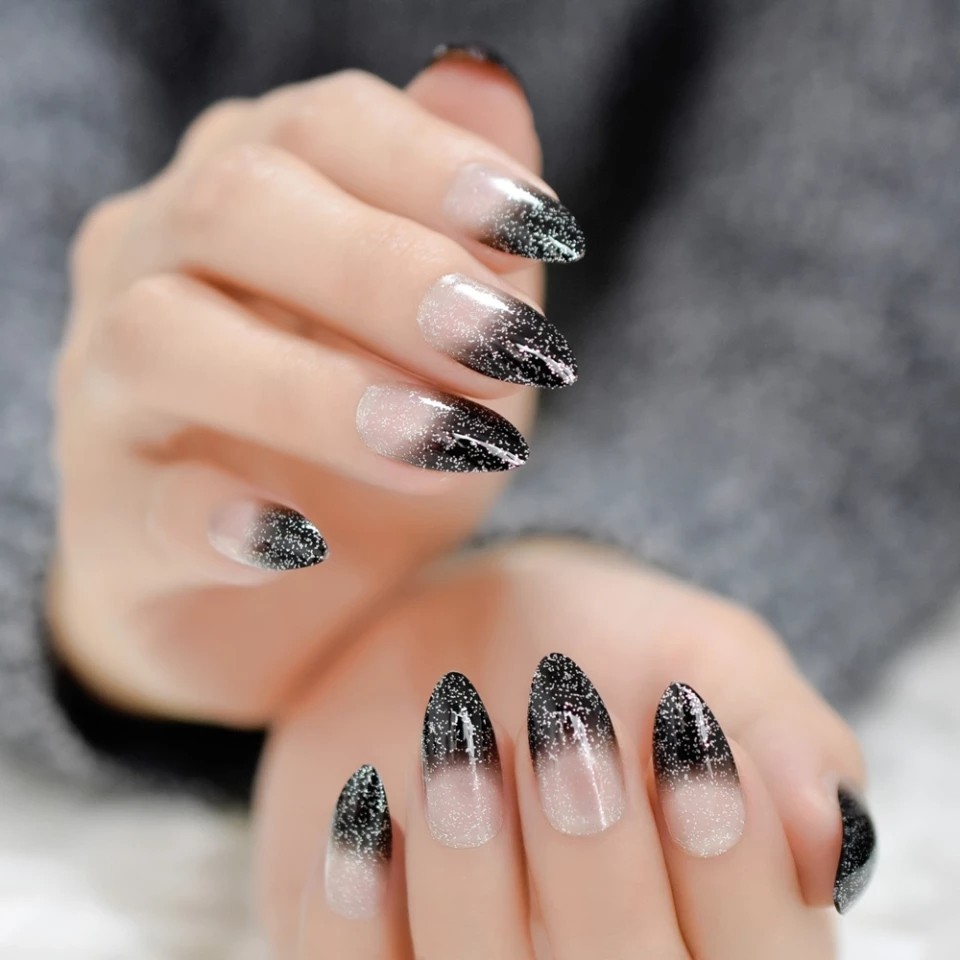 24 Medium Press on Nails kit glue on matte maroon square dark pink chrome