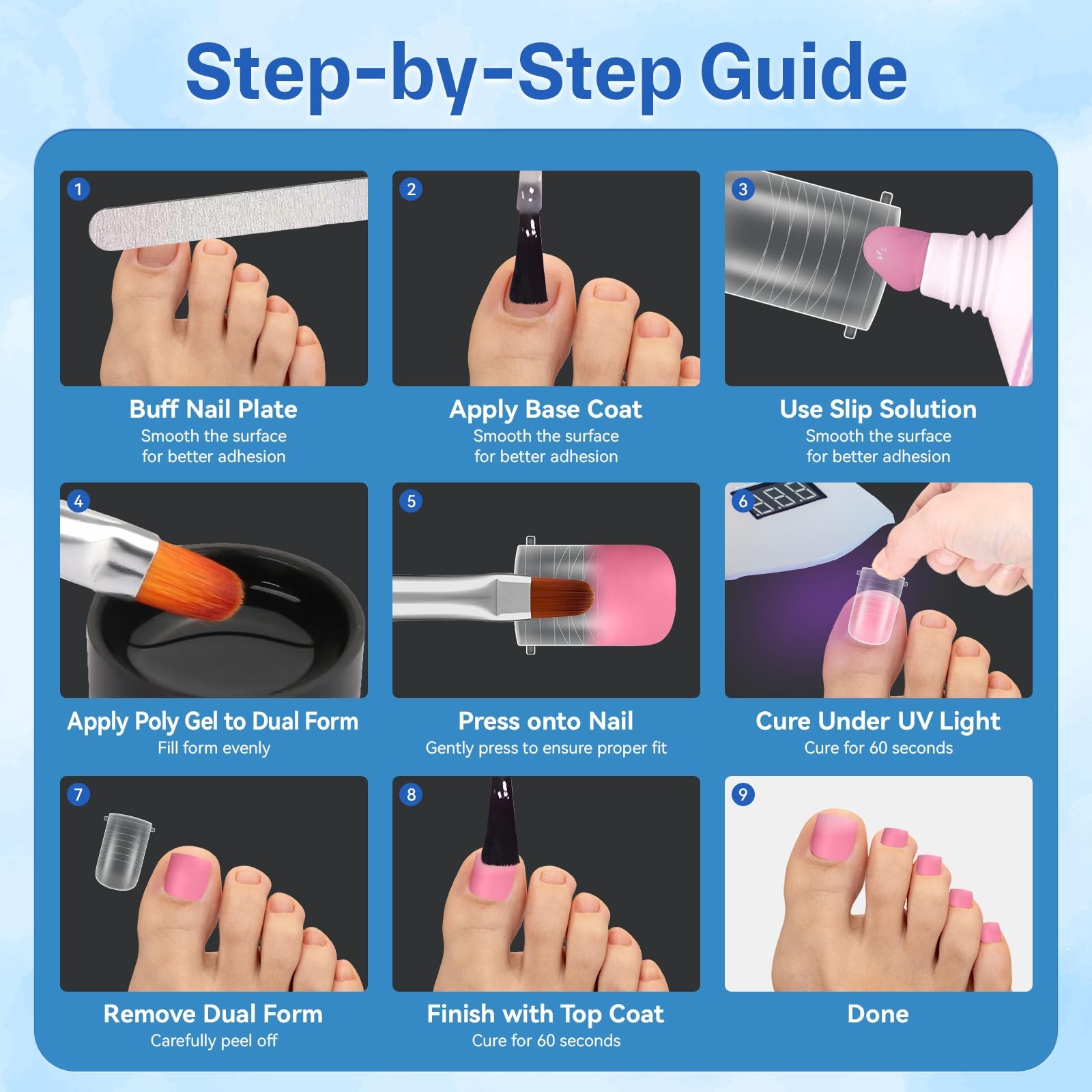 Straight Polygel Dual Wide Toe Nail Forms for Poly Gel Extensions, Larger Fla…