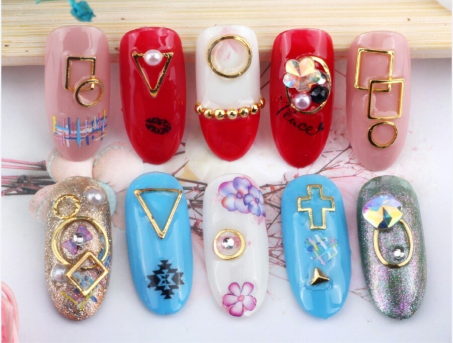 10pcs 3D Hollowout Gold Oval Circle Square Frame Nail Art DIY Decoration Charms