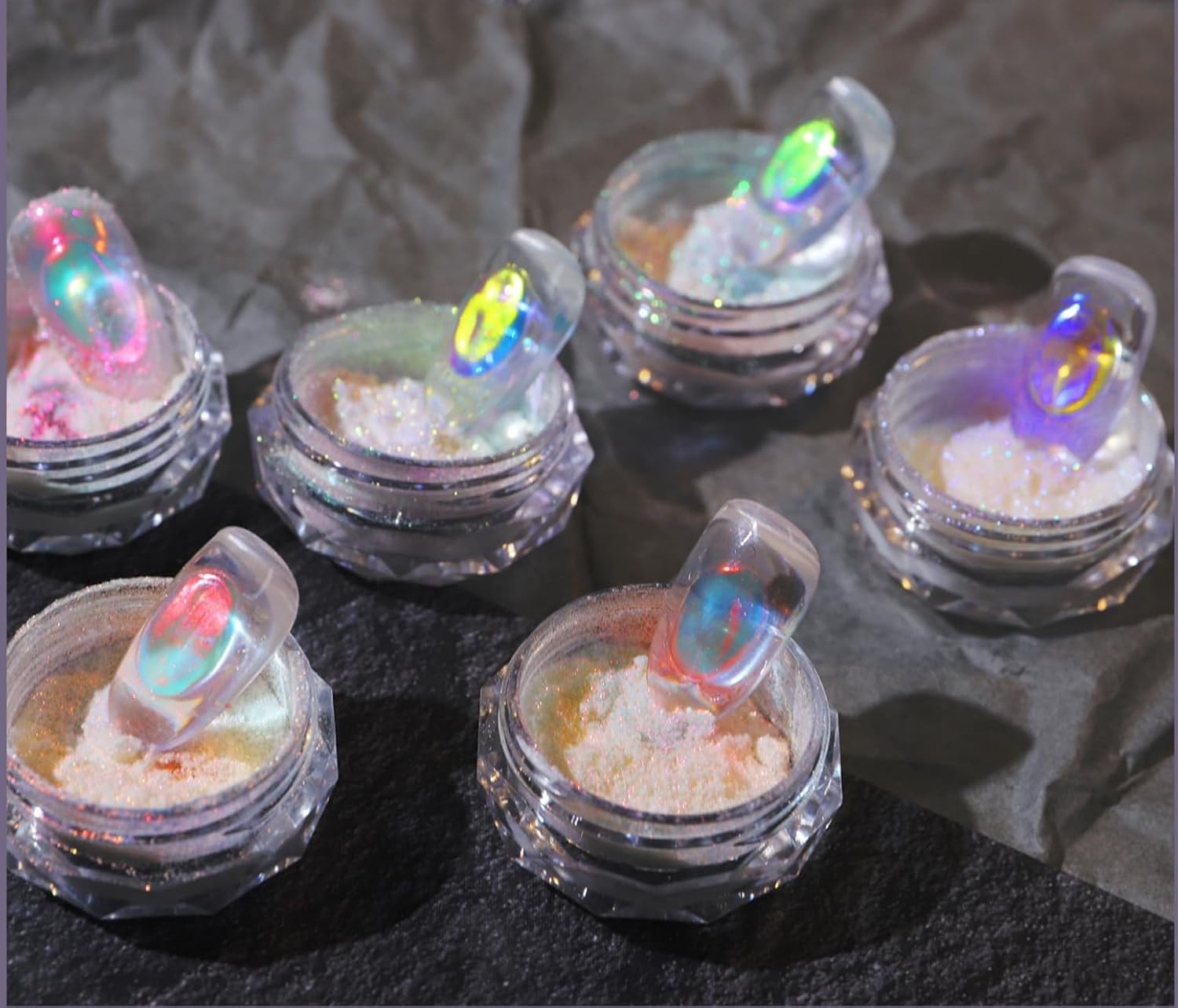 Ice Transparent Aurora Nail Powder Neon Rainbow Holographic Chameleon Powder Mul