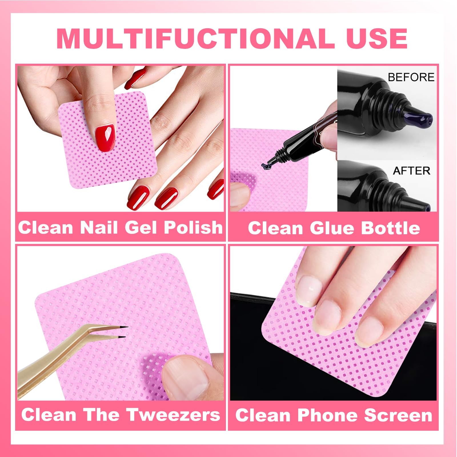 NXJ INFILILA Lint Free Nail Wipes, 400PCS Polish Remover Wipes