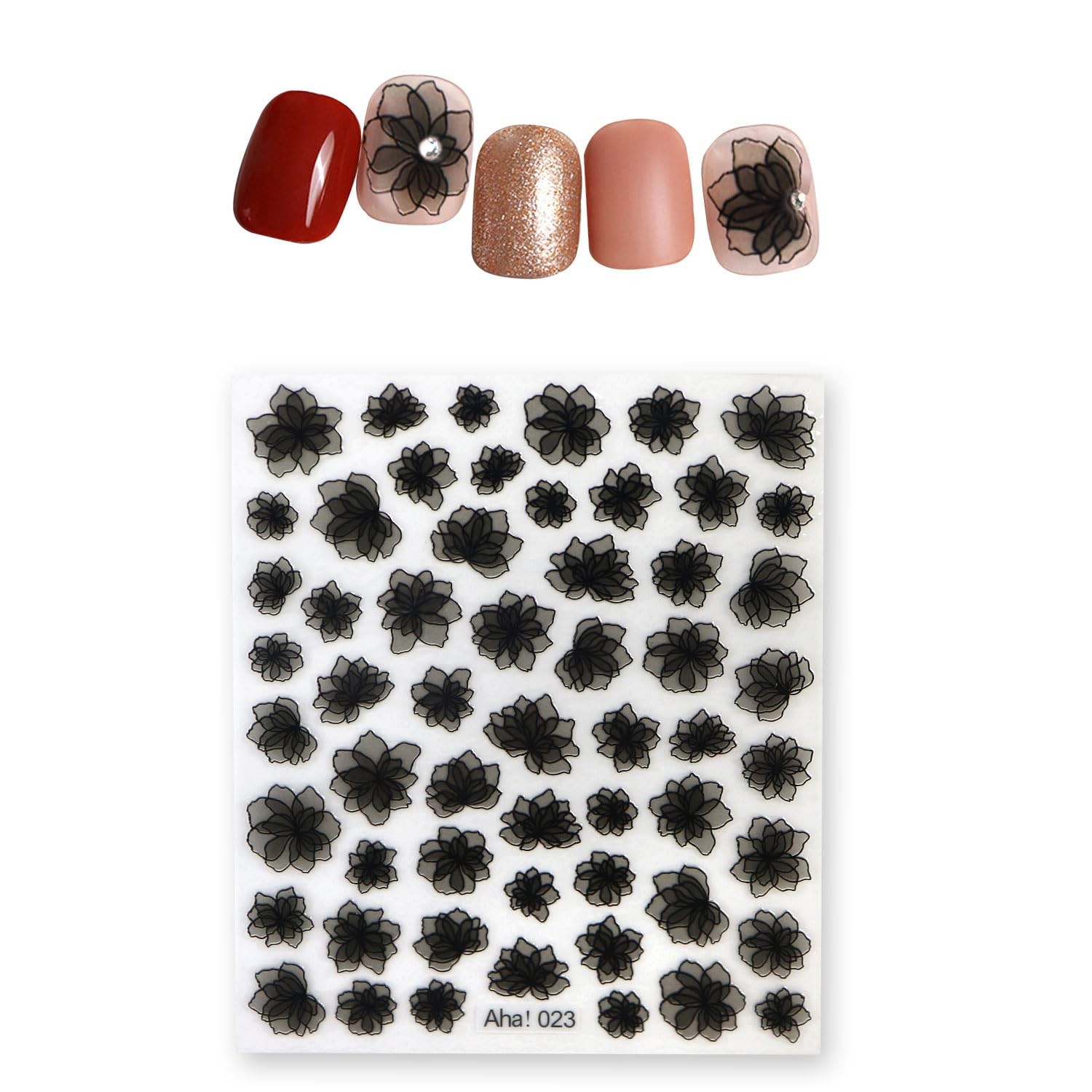Nail sticker flower translucent translucent black 1 sheet NAS-030