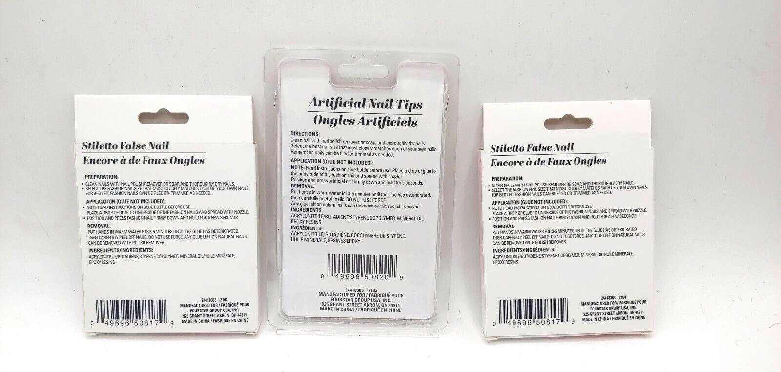 100 Count Artificial False Nail Tips + (2) 12 pc Stiletto Painted Nails R1