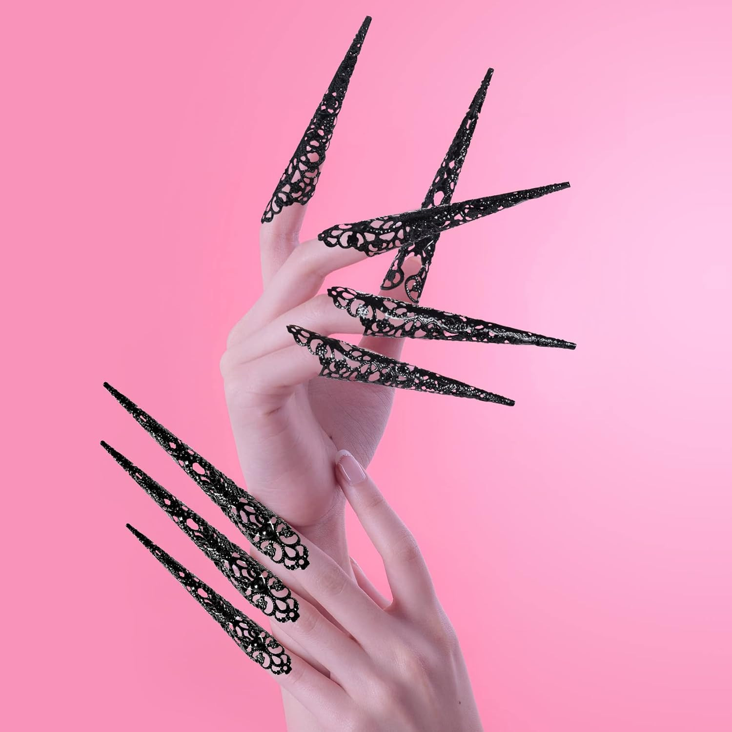 10 Pack Finger Nail Tip Claw Rings, Ancient Queen Costume Fingertip Claw Nail Ri