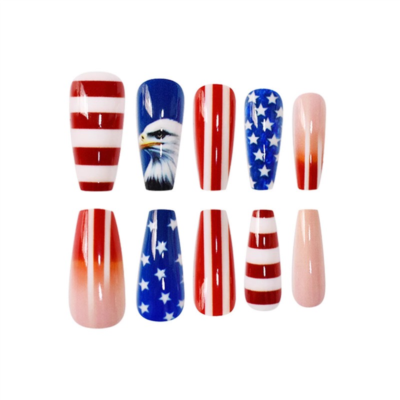 Patriotic Eagle Star Stripes Press On Nails Ballet Shape Cool Cute