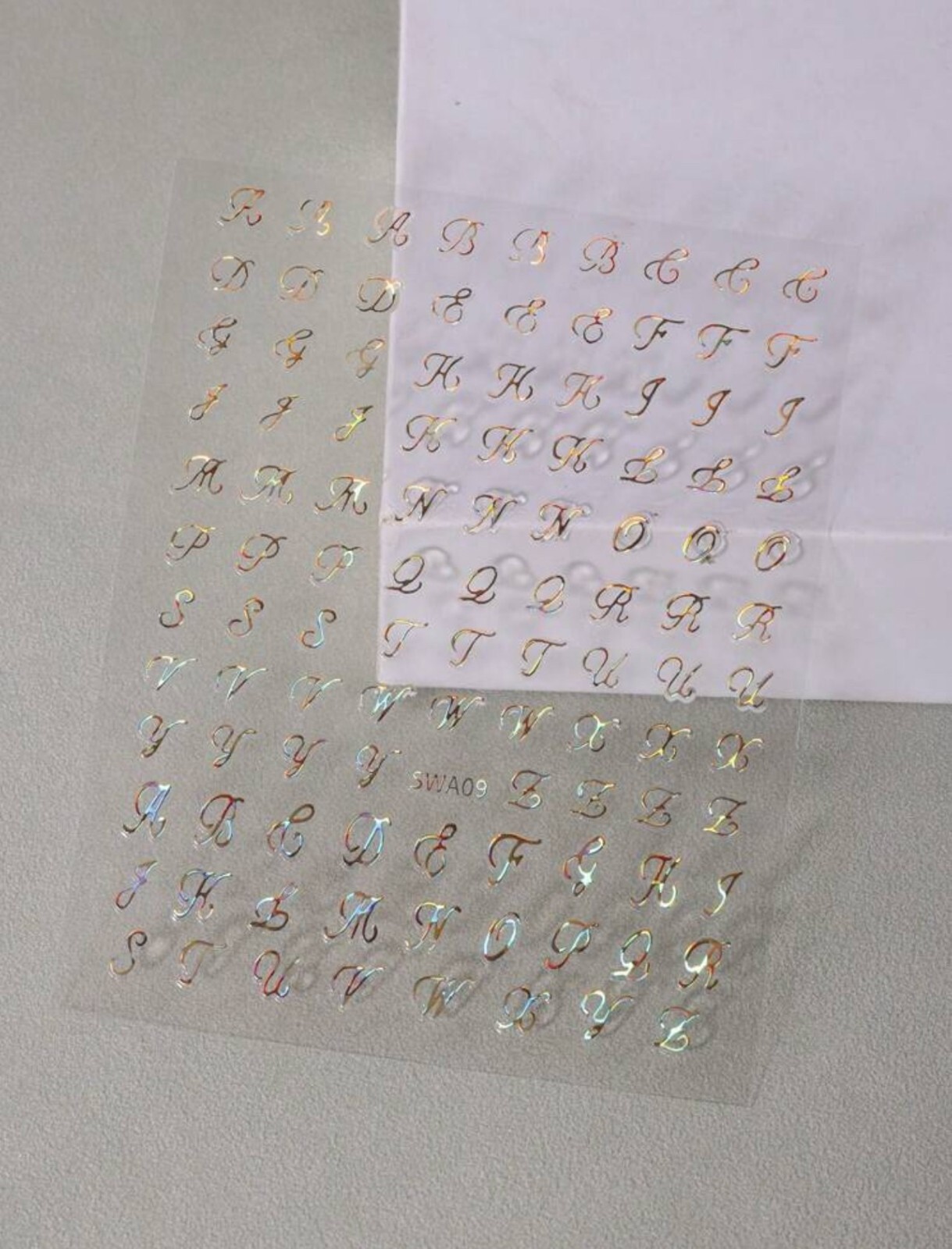 Nail Art Stickers Decals English Alphabet Letters Rose Gold Silver Black SWA09