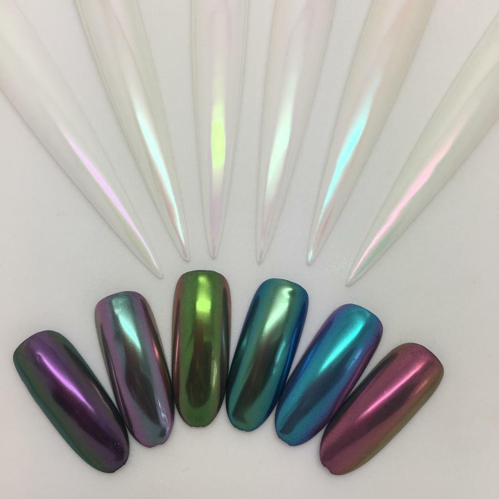 Aurora White Chrome Chameleon Nail Powder Rainbow Colour Changing Mirror Effect