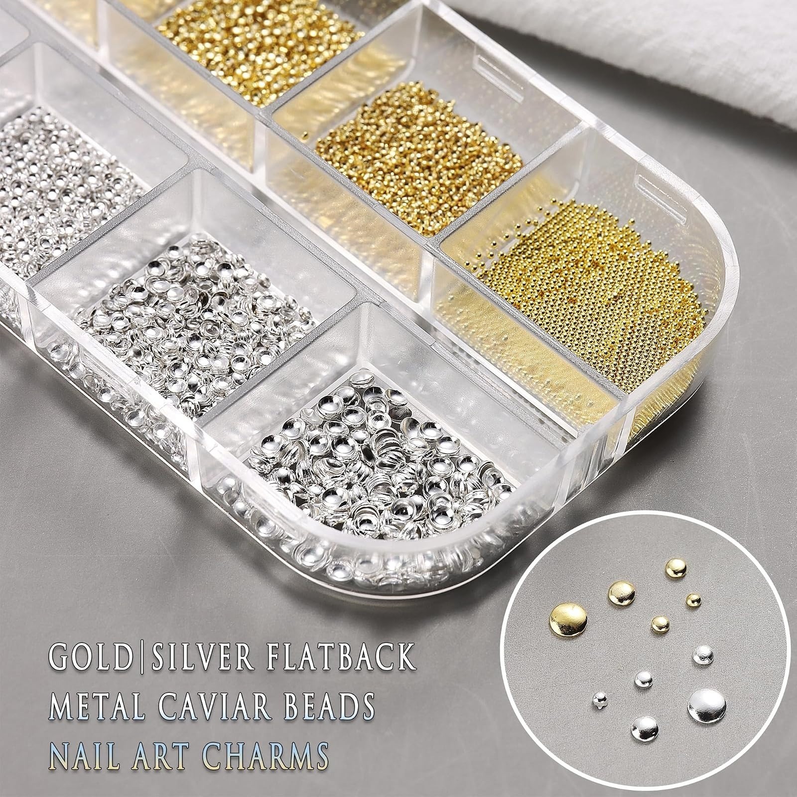 3D Nail Beads Gold Silver Caviar Beads with Magnet Picker Tool