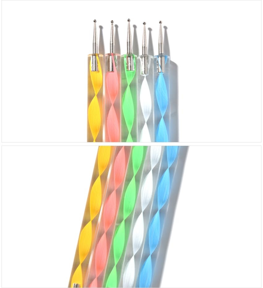 5Pcs Double-Ended Nail Art Dotting Pens 10 Different Diameter Ball End Dots Pain
