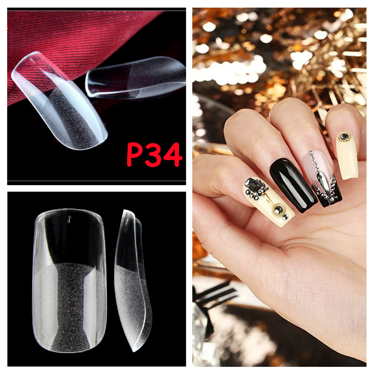360PCS Medium Oval Coffin Square Acrylic False Nails Full Cover Extension Tips