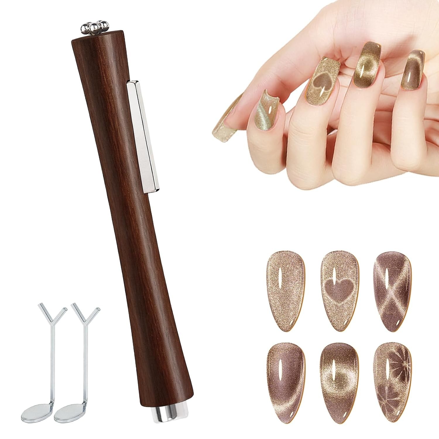 Elegant 4-in-1 Cat Eye Nail Magnet Stick with Heart Design Tools for Salons