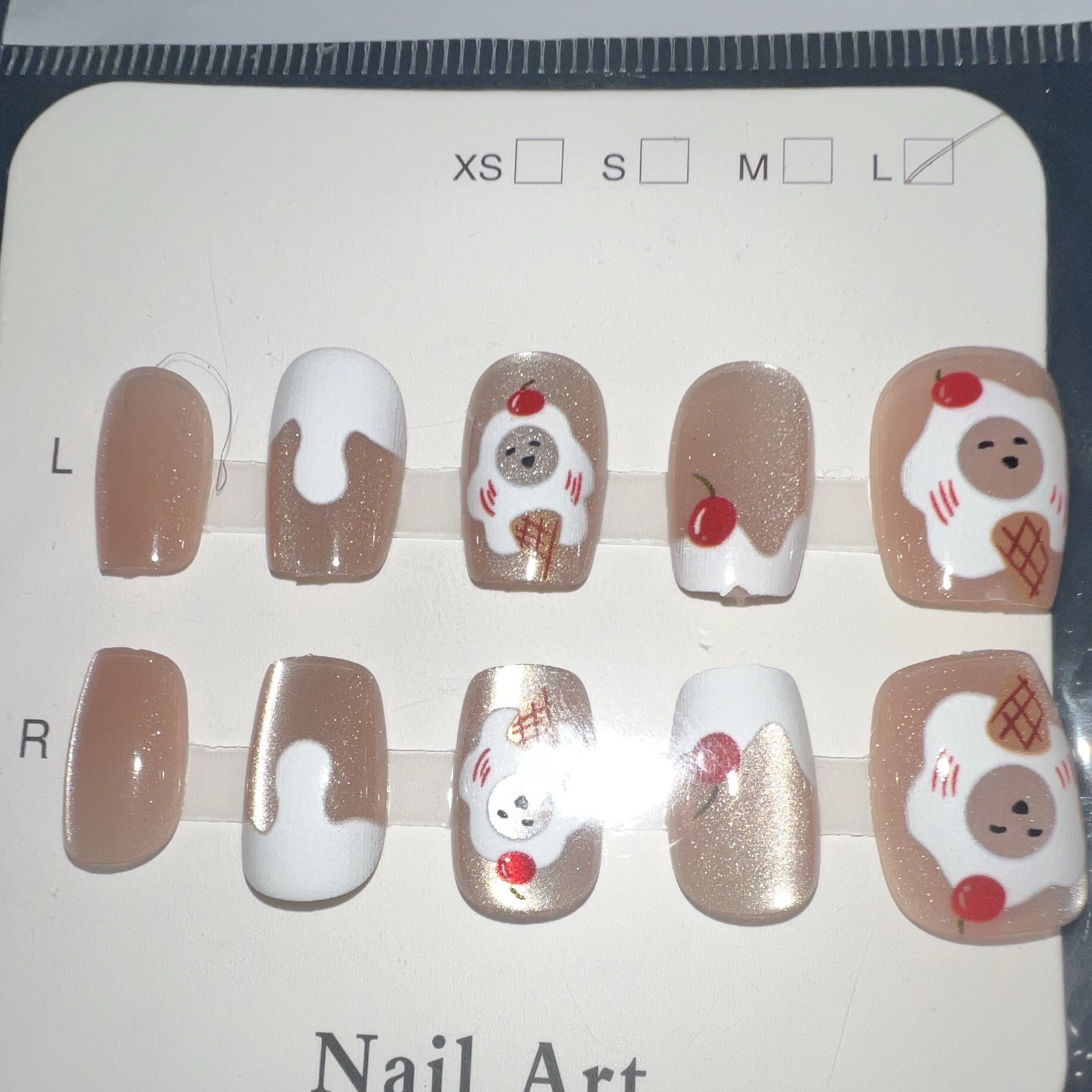 Square Press-On Nails Pre-Designed Long Glitter Brown/White/Red/Gold Christmas