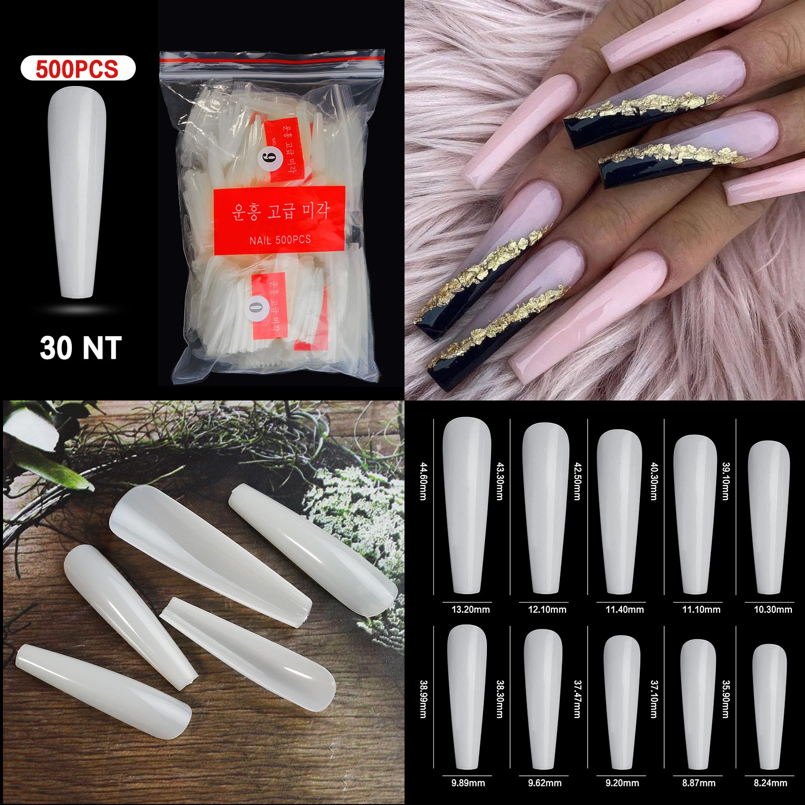 Curve Fake Nails Clear Natural Acrylic Artificial Nail Art Tips 500pcs