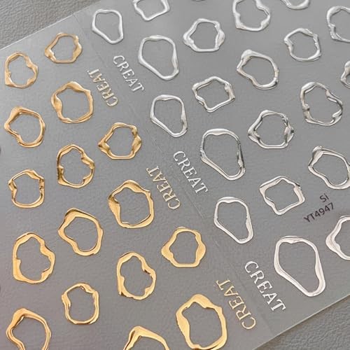 4Sheets Gold Silver Nail Art Stickers 5D Embossed Metal Stickers Style 4
