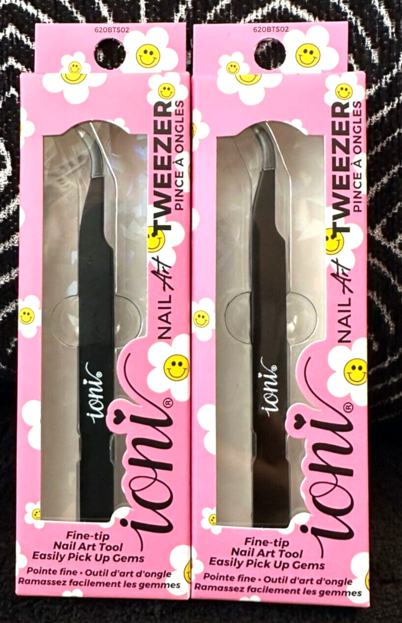 2pk IONI NAIL ART RHINESTONE TOOL FINE TIP PRECISION EYELASH EXTENSION TWEEZERS