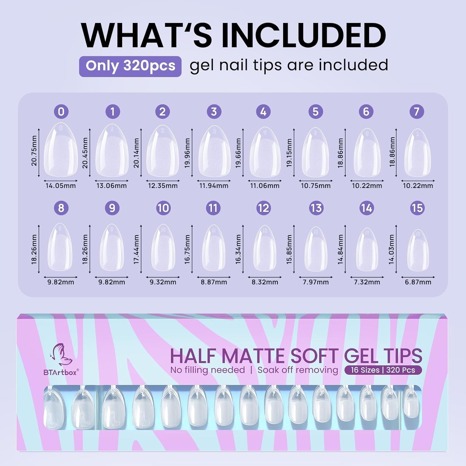 320pcs Short Almond Nail Tips – Soft Gel, Half Matte for Natural Nail Extensions
