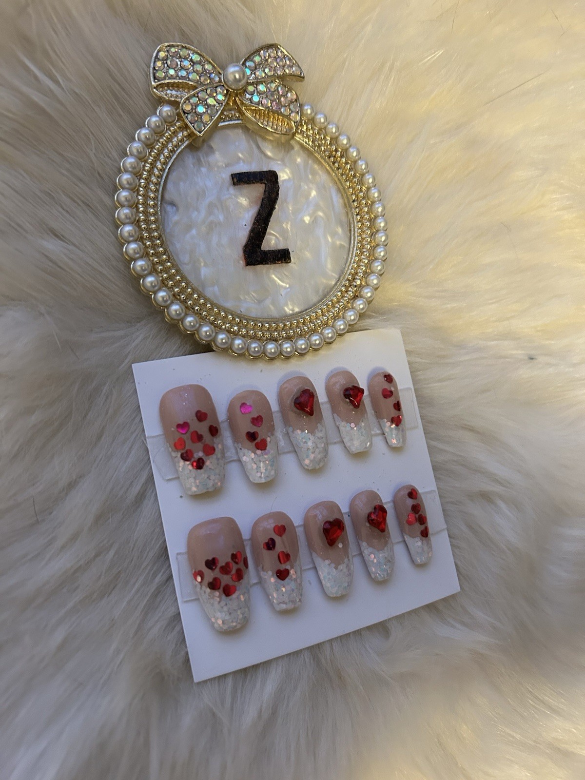 Z NAILZ! Handmade M Coffin Valentines/Love Themed Red & White Press On Nails