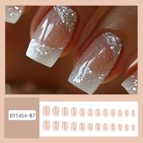 SINSEN French Tip Press on Nails Short Square Fake Nails Cute Glue on style1