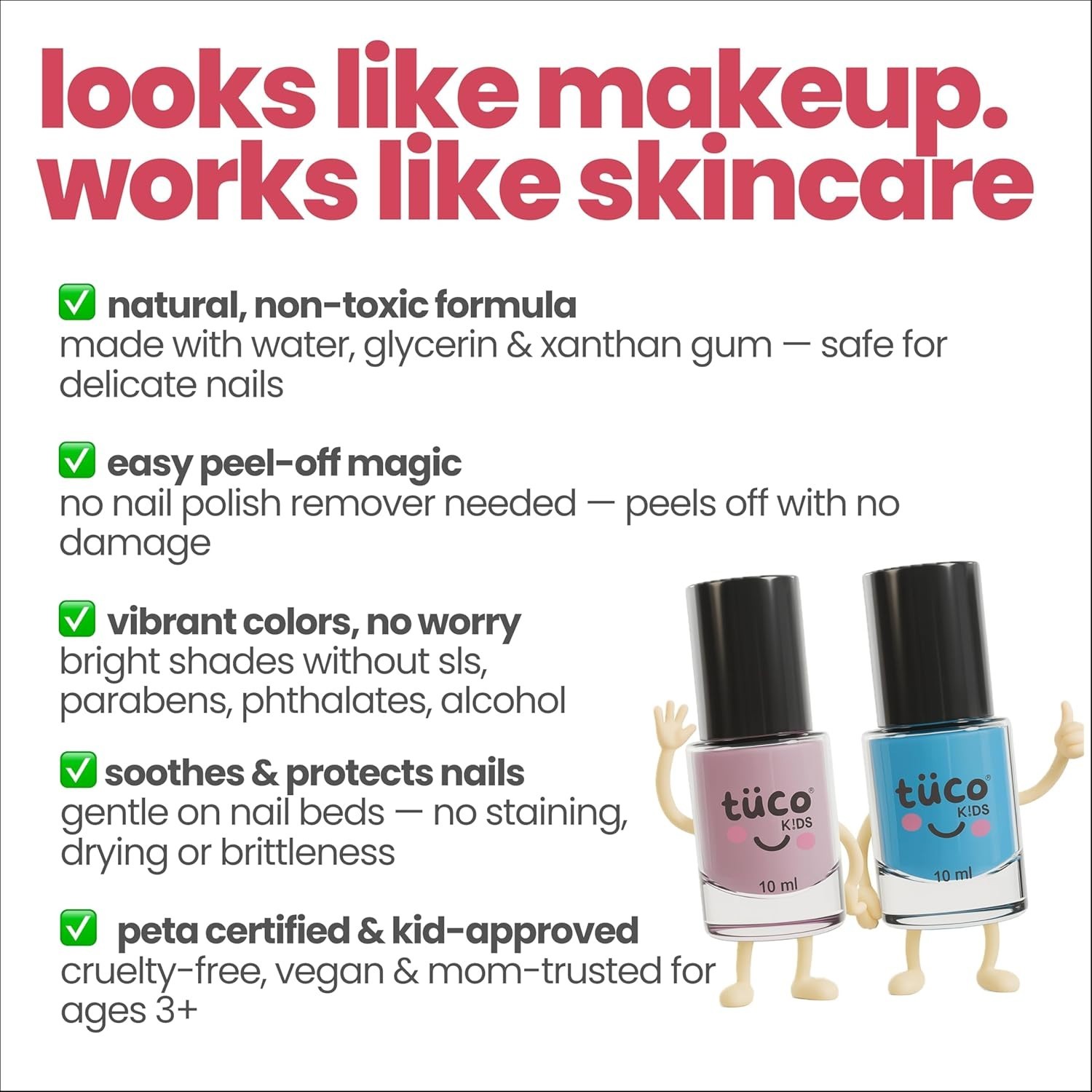 Tuco Kids Water Based Safe Nail Polish for girls Natural & Safe for Kids 2x10ml