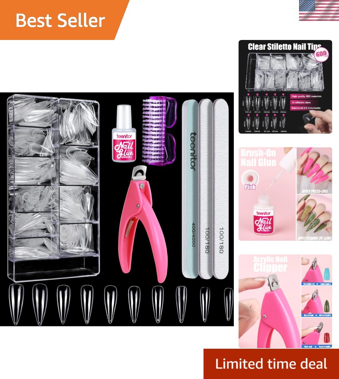 Clear Stiletto Nail Tips Full Cover, 600pcs Long Nail Tips for Acrylic Nails,…